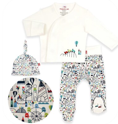 Magnetic Me Baby Organic Cotton 3pc Set Wrap Top Pants & Hat  Fun Fair  Newborn