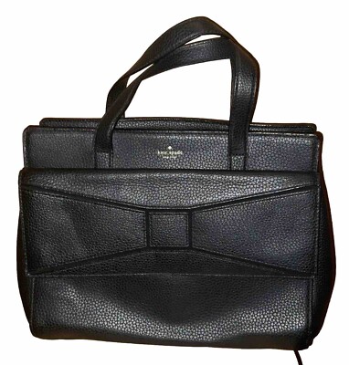 Kate Spade Bow Bridge Place Francisca Black Pebble Leather Tote Bag Satchel New