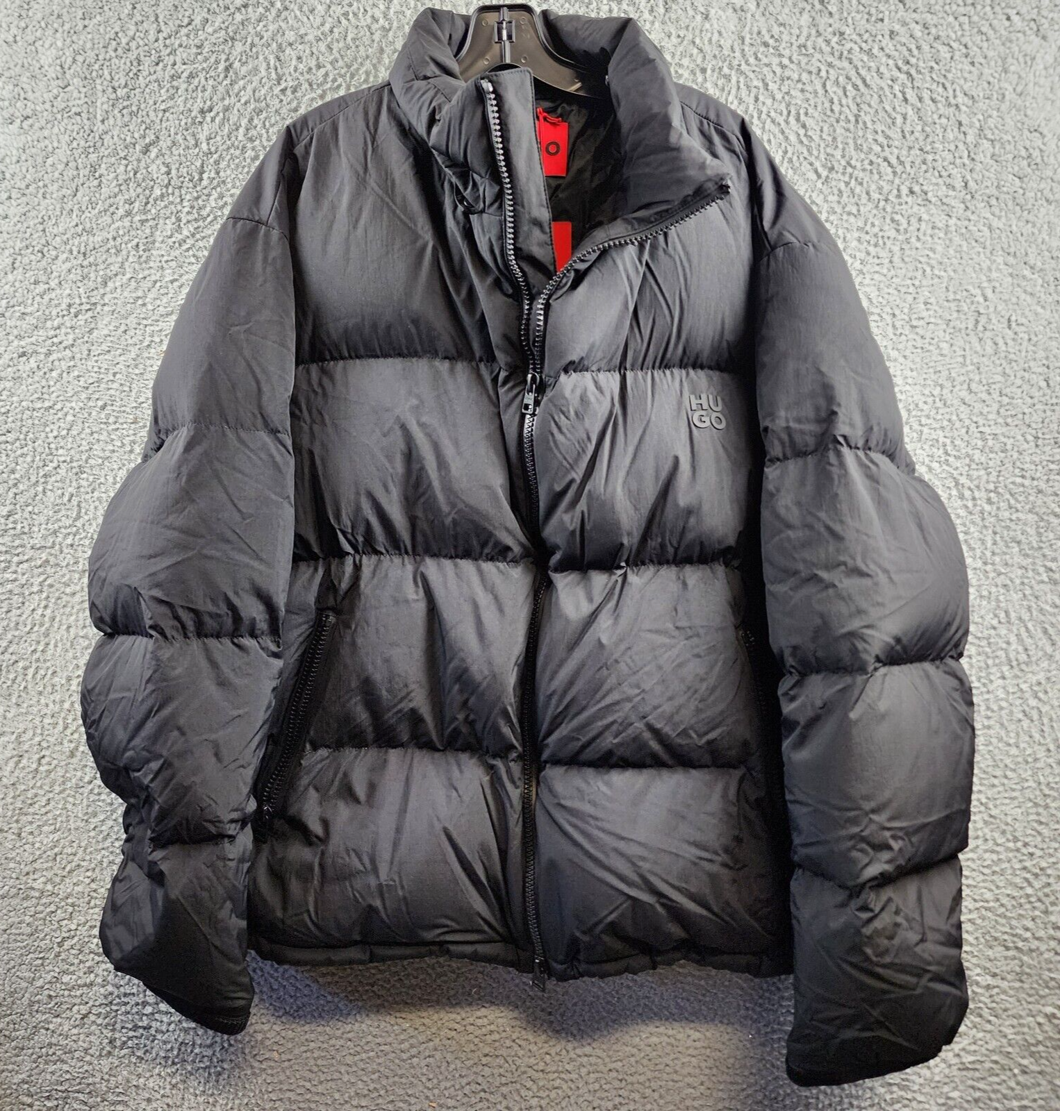 HUGO Bironto Hooded Water Repellent Down Puffer Jacket Men's XXL Black Full Zip - Picture 2 of 21