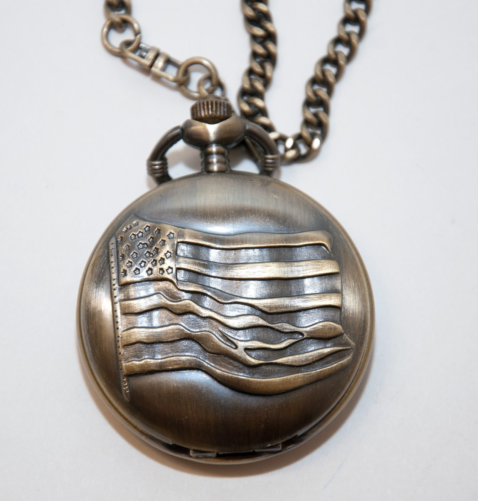 Men's American Flag Patriotic Pocket Watch.  Antique Finish. Very Attractive.