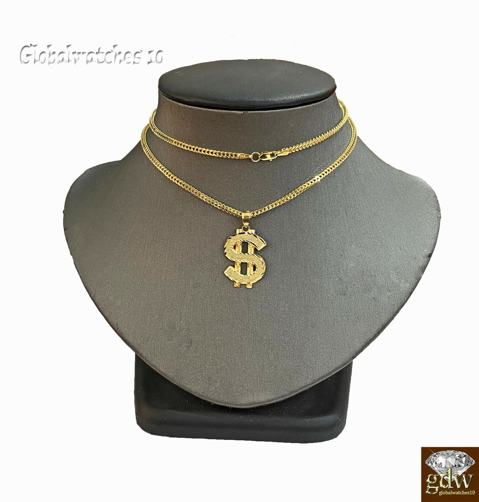 Pre-owned G&d 10k Gold Charm Pendant Dollar Money Sign With Franco Chain In 20 22 24 26 Inch