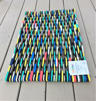 HAPPY COLORS  Welcome Door Mat Made From Flip Flop Pcs 18" X 30" Repurposed