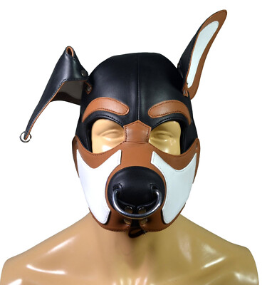 Leather Puppy Hood Custom  Head Mask Novelty Costume Dog halloween Floppy ears