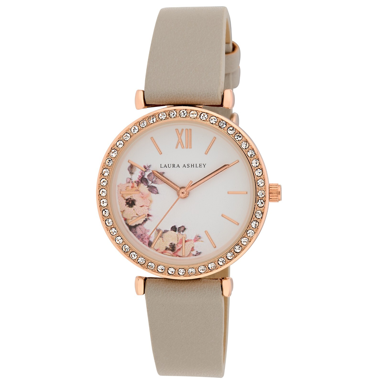 Pre-owned Laura Ashley Women's 32mm Floral Dial Vegan Leather Strap Watch (la2081) In Rose Gold