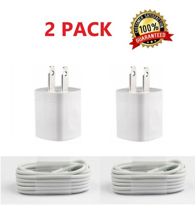 2PACK USB Home AC Wall charger For iPhone X Xs MAX 8 7 6 5 5S Cable