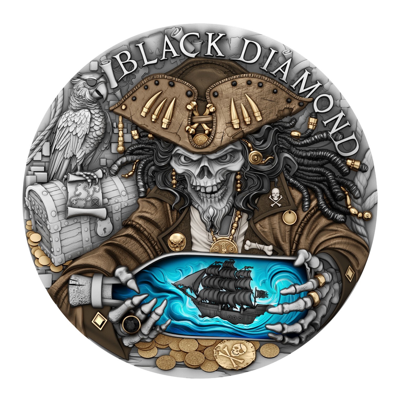 BLACK DIAMOND Pirates 2oz . 999 Silver 5 Dollars Niue 2025