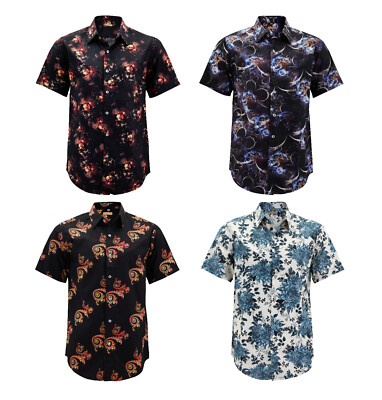 

Мужская повседневная рубашка с цветочным узором на пуговицах и коротким рукавом из хлопка