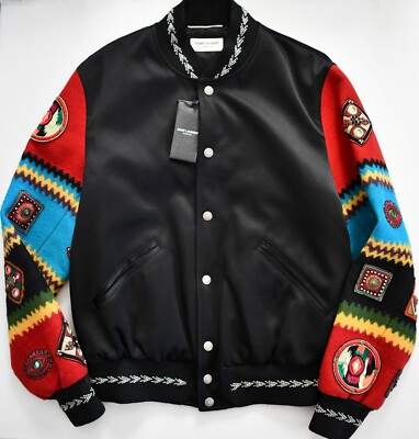 ジャケット Saint Laurent Woolblend bomber jacket 🆕️ SAINT LAURENT ETHNIC PATCHWORK Wool VARSITY BOMBER
