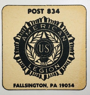 American Legion Post 834 Drink Coaster Fallsington, PA Vintage