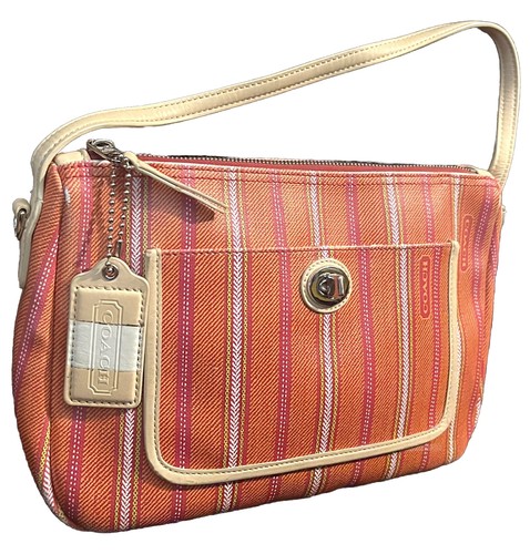 COACH STRIPE SIGNATURE HOBO SHOULDER BAG ORANGE 23468 ZIP