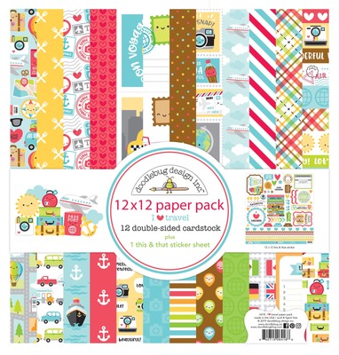 Doodlebug Double-Sided Paper Pack 12''X12'' 12/Pkg-I Heart Travel