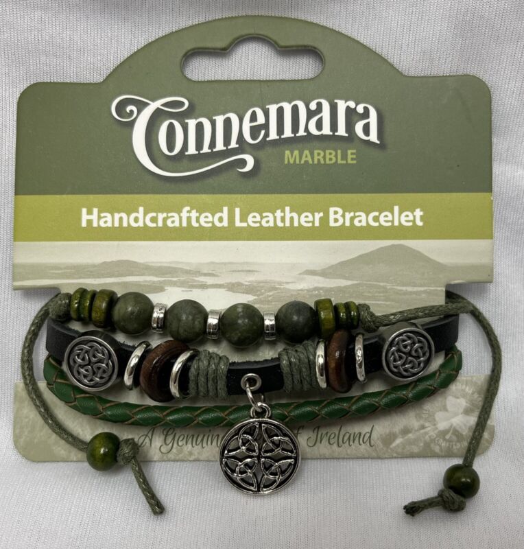 Connemara Marble Handmade Leather Bracelet- Celtic Galway Ireland -NEW-Free S/H!