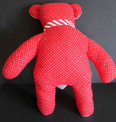 Handmade Red Calico Plush Teddy Bear Toy with necktie 12.5