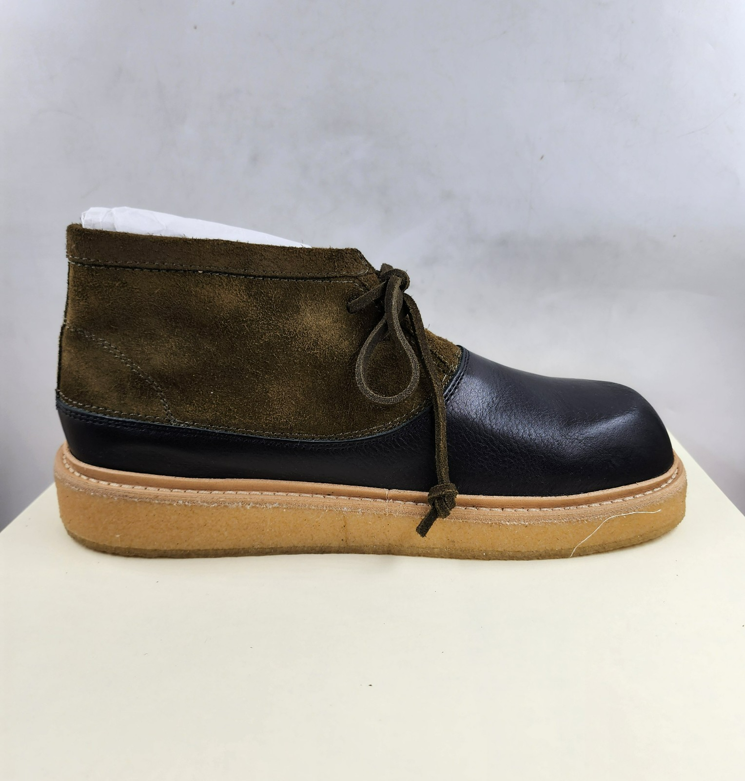 Marni Logo-Tag Leather Ankle Boots Men's 41/8US Black/Olive Round Toe Colorblock - Picture 8 of 16