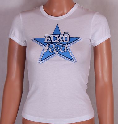 Marc Ecko Red Womens White & Blue Fitted T Shirt Top Free UK Ship XS UK 6 BNWT
