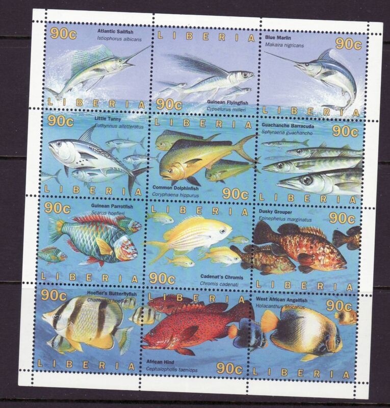 Liberia # 1206 MNH 1996 Complete Sheet Fauna Fish CV $20!
