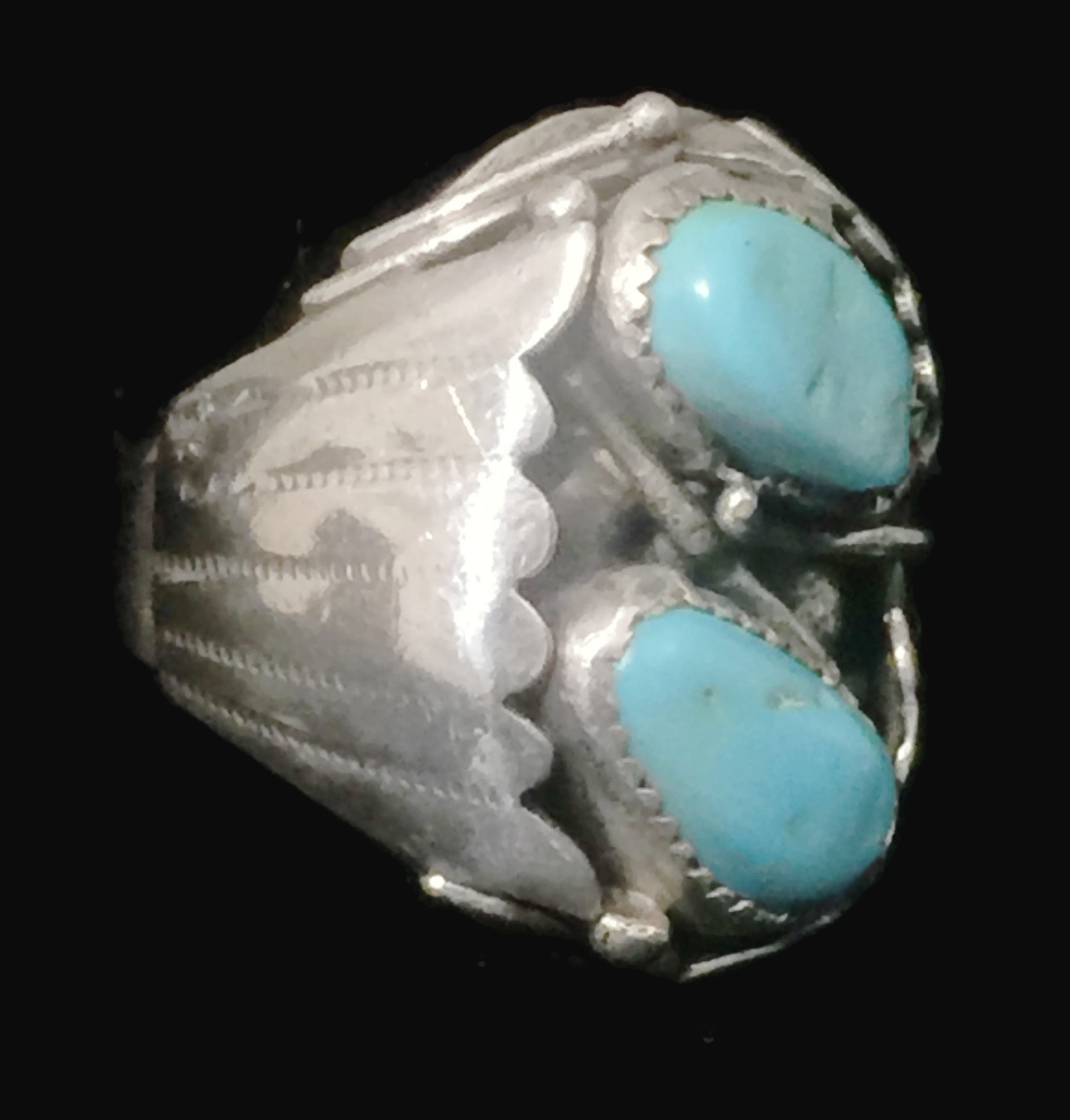 Men Turquoise Ring Southwest Tribal Vintage Sterling Silver Band Size 11.75