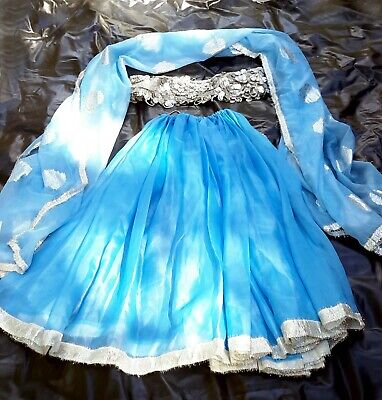 BELLY DANCER COSTUME Blue & Silver Skirt - Tube Top - Scarf Women's ONE SIZE