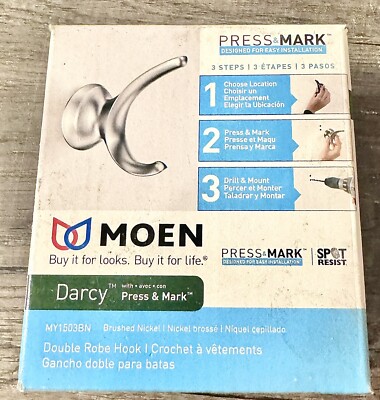 NEW MOEN Darcy Double Robe Hook Clothes Door Hanger Brushed Nickel MY1503BN