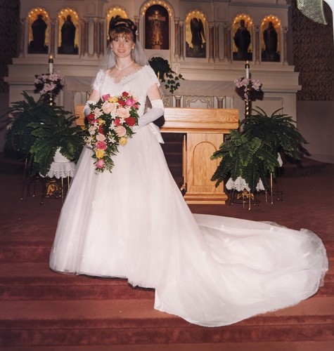 VTG 1990s Mori Lee Wedding White Tulle Gown Size 10 Rose VTG 1990s Mori Lee Wedding White Tulle Gown Size 10 Rose
