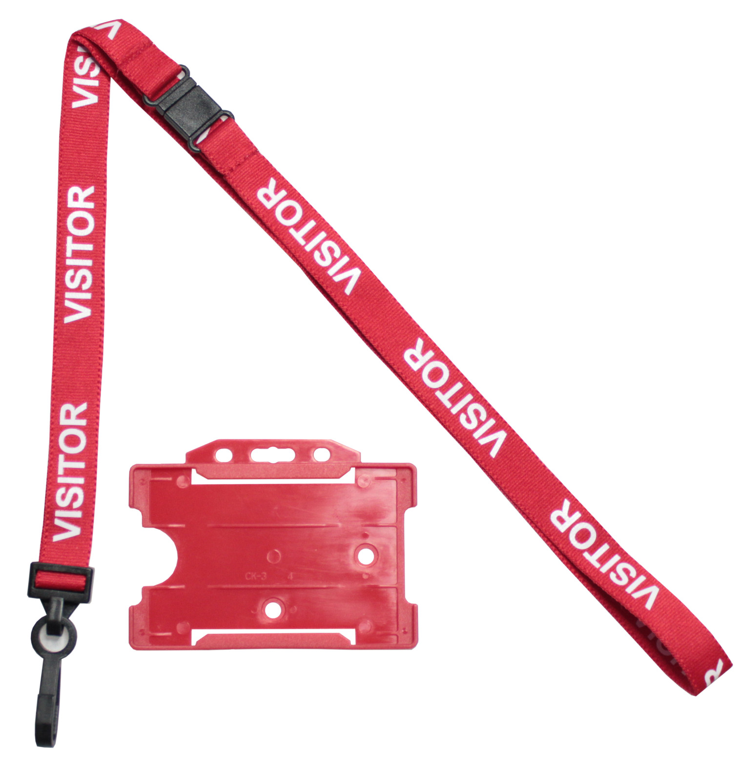 Visitor Lanyard Red or Blue Plastic Clip & Open Faced ID Card Holder