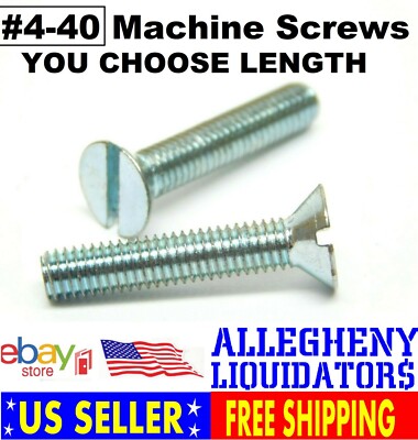(100 PACK!) #4-40 Flat Head Slotted Machine Screw Zinc Steel (CHOOSE LENGTH) NH