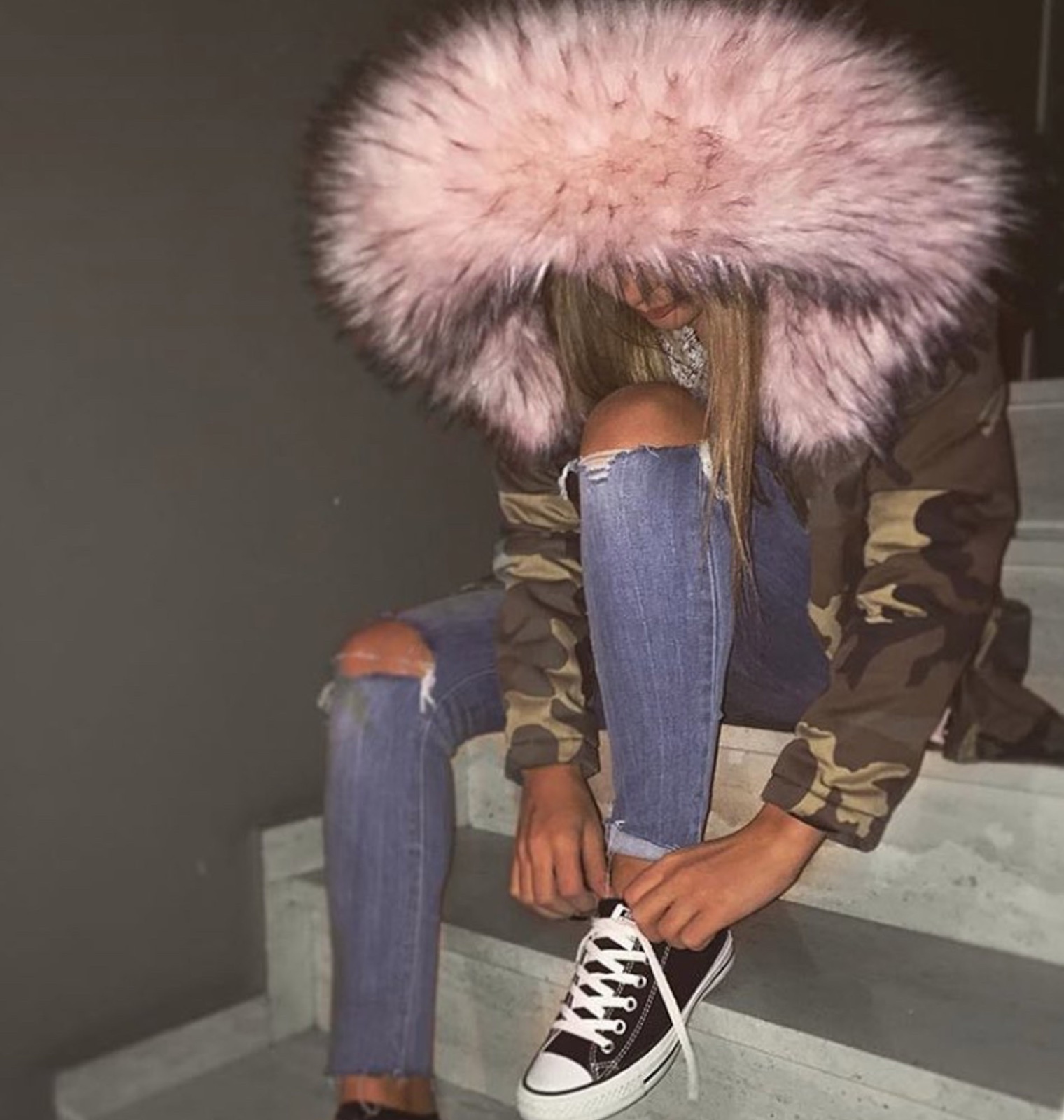Jacke Parka Fashion Blogger Winter Fell Kapuze Kunstfell BonBon Damen Freshlions Freshlions Winter Damen Parka mit XXL Fell Kapuze & Blende