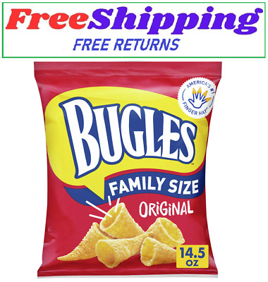 Bugles Crispy Corn Snacks, Original Flavor, Family Size Snack Bag, 14.5 oz