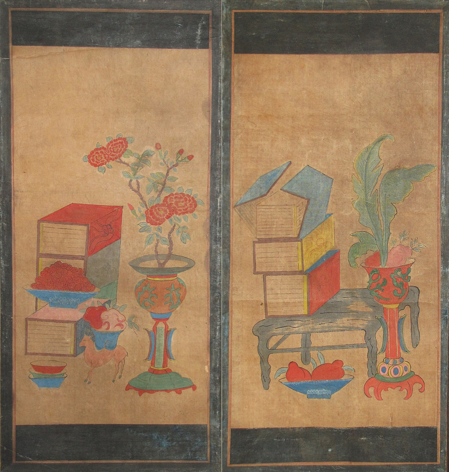 A Fine/Rare Korean “Chaekkori-??? ???) -Scholar’s Utensils” 8 Panel psinyings