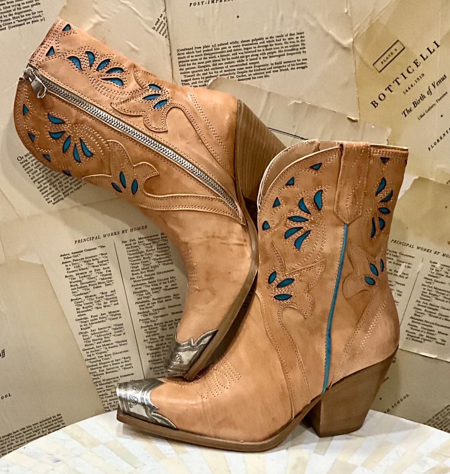 Free People Blakely Western Boot с металлическим наконечником лазерной резки Темно-синий 38,5 / 8,5 НОВЫЙ