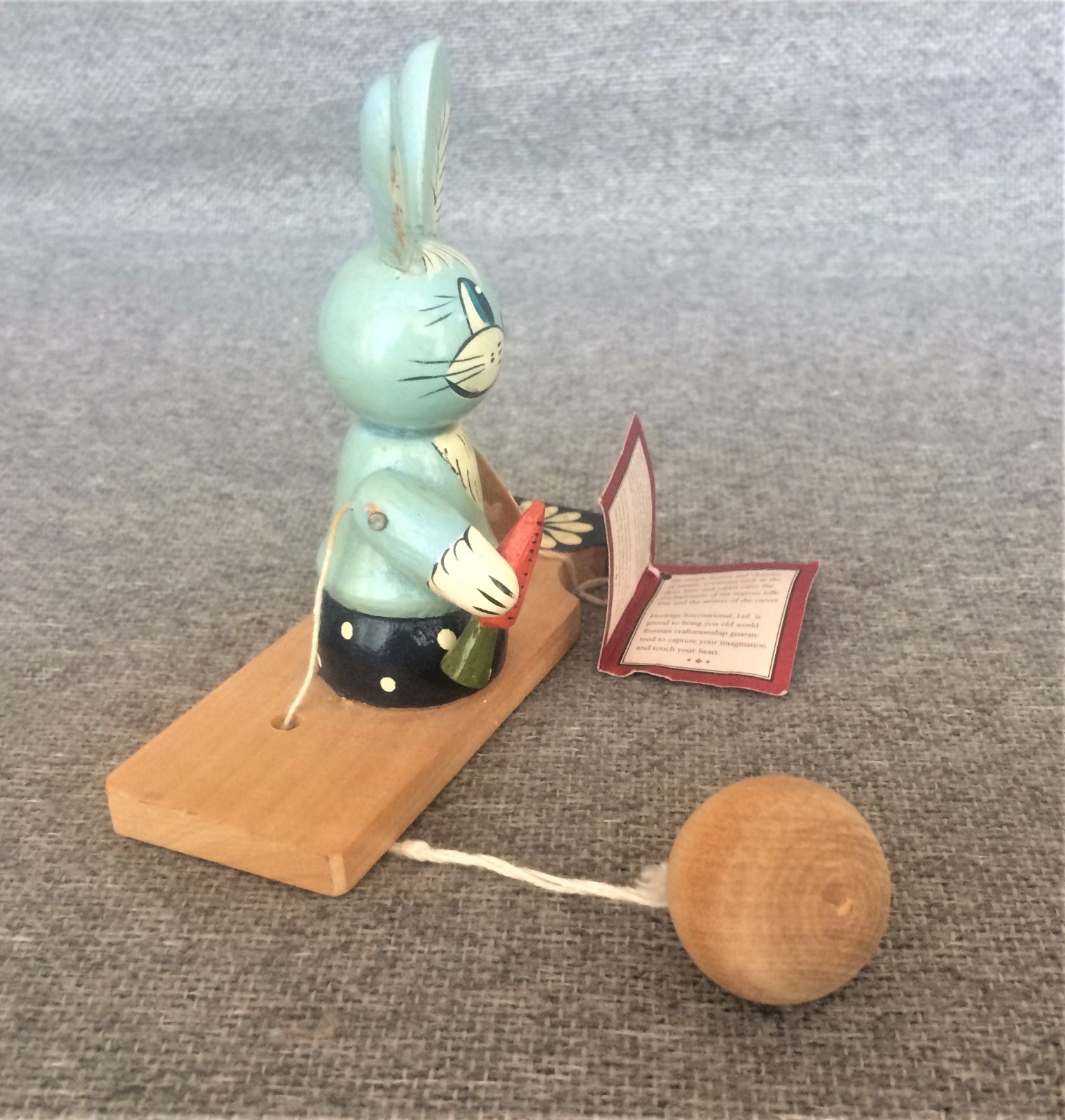 Hand Carved Wood Russian Rabbit Easter Toy Bogoroskoye Type Origin Tag Free Ship