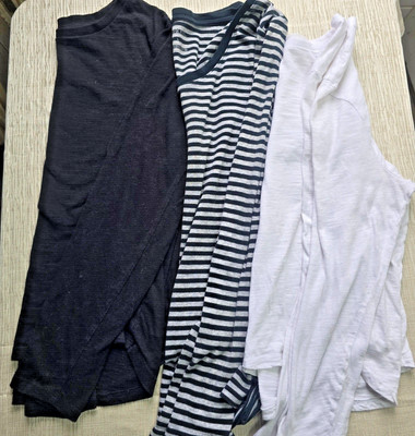 Lot of 3- LS Tees White, Black, Gray/Blk Stripes Size Women's LG
