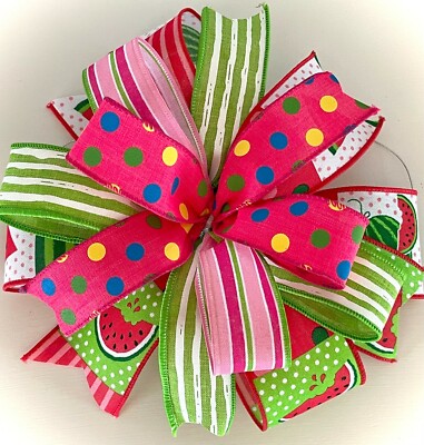 Spring Summer Watermelon Wreath Bow Red Green Pink Watermelon Bow 