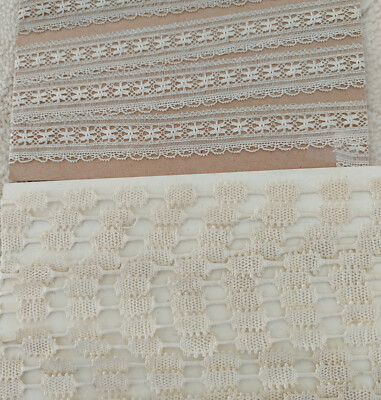 2 UNIQUE Patterned Antique Handmade Crocheted Trims Fine Lace Edging YARDAGE VTG