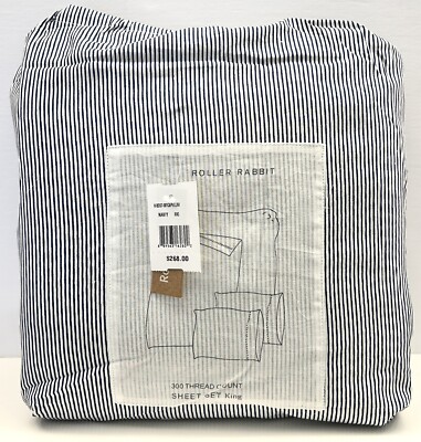 Brand New Roller Rabbit Capellini 300 Thread Count Cotton KING Sheet Set Navy
