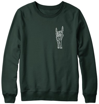 Rock On Skeleton Hand Signal Breast Mens Womans Funny Unisex Pocket Sweatshirt