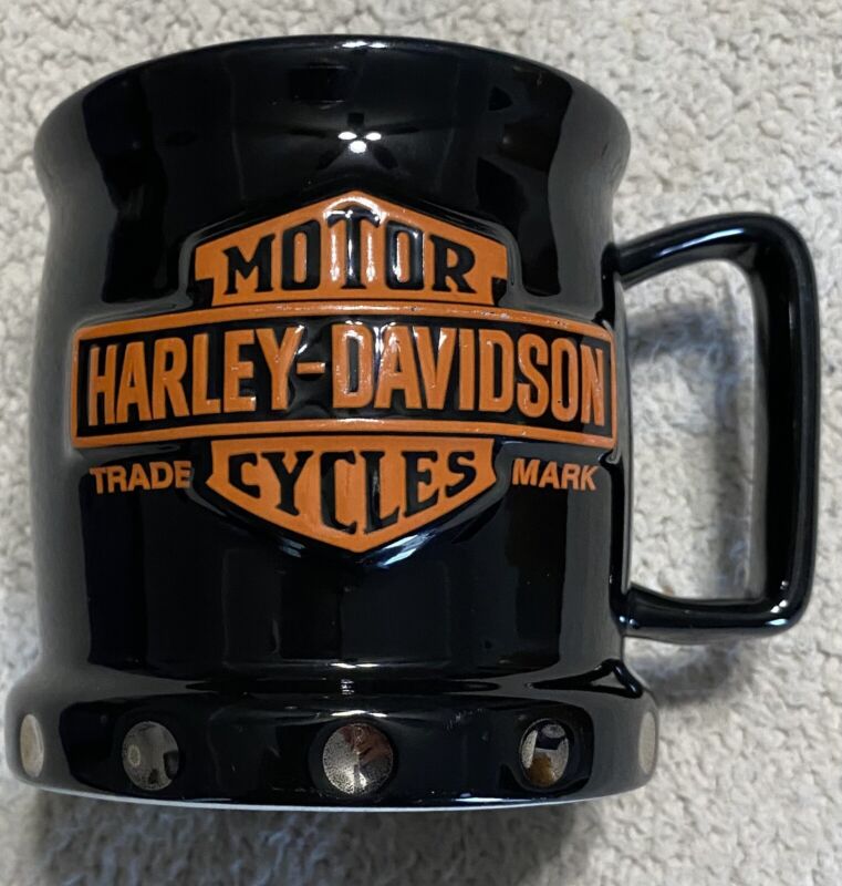 Harley Davidson Large Ceramic Mug Raised Logo Silver Dot Details