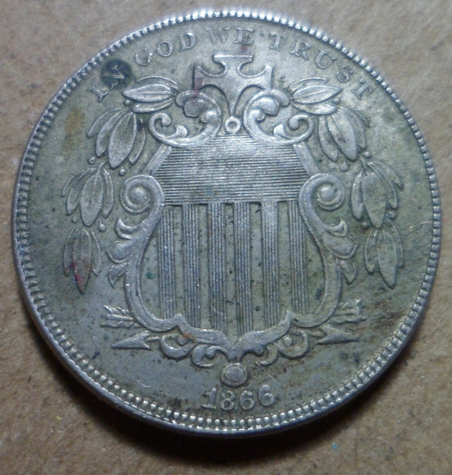 1866 Shield Nickel with RAYS DDR? High Grade Estate