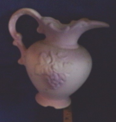 Pitcher with leaves and grapes 6 1/2 inches tall-  Ceramic Bisque NEW -Vintage
