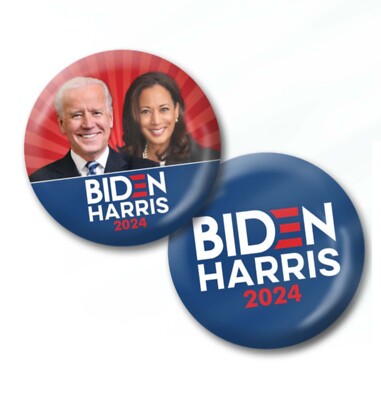 Joe Biden Kamala Harris 2024 2-PACK BUTTONS modern photo 2-1/4'' Pins Design 8718