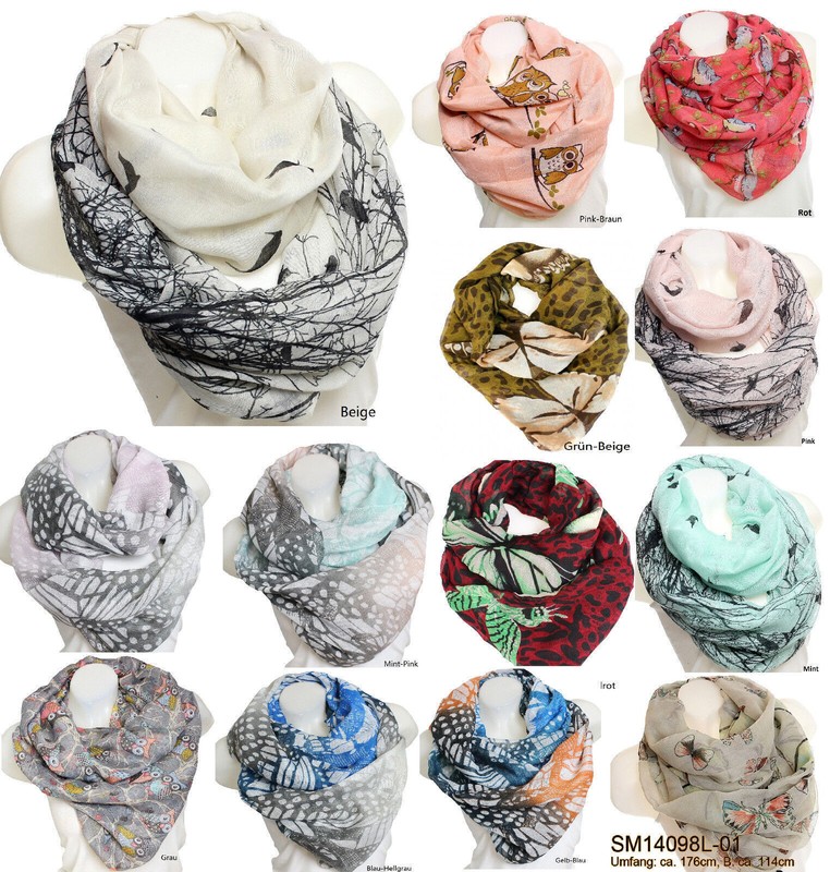 Glamexx24 Damen Rundschal Schlauschal Schmetterlinge Loopschal Schal VÃ¶Gel Muste