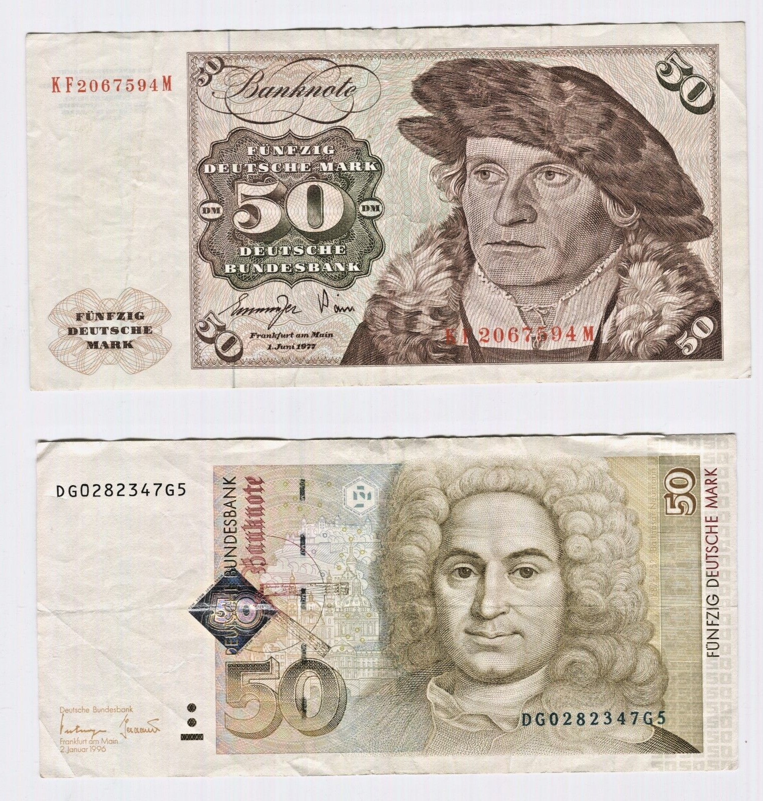 LOT OF 6 GERMAN Banknotes 2 of each 50 20 10 MARK BANKNOTE PAPER MONEY