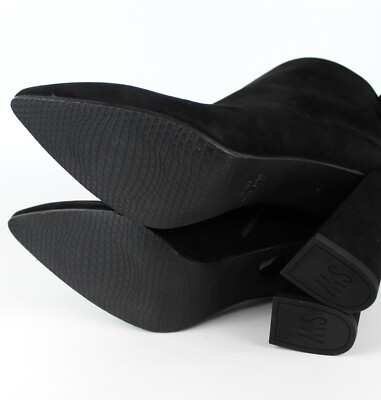 Pre-owned Stuart Weitzman Grandiose Tapered Heel Ankle Booties, Black Suede, Eur 40