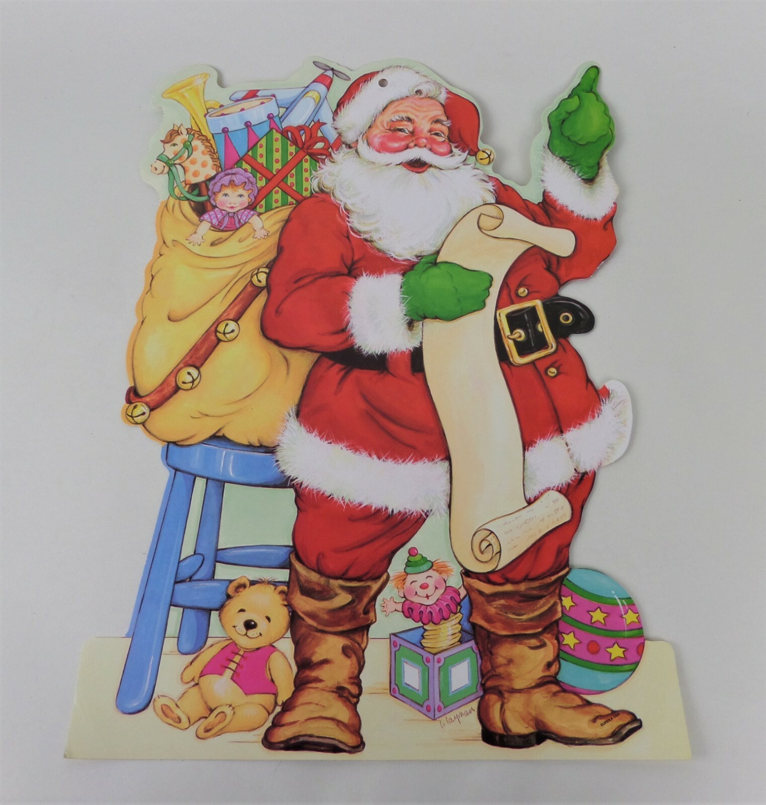 Vintage Paper Die Cut Santa Claus With Bag of Toys Christmas