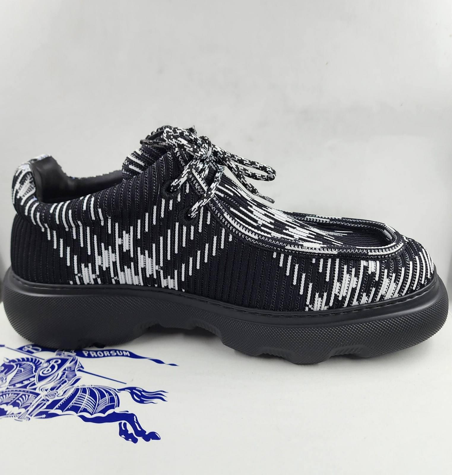 Burberry Creeper Check Woven Lace Up Shoes Men's 11US Black/White Round Toe - Picture 11 of 21