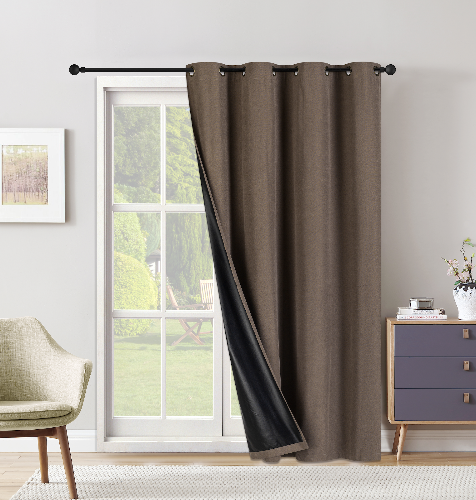 Set of Two (2) 100% Blackout Curtains Extra Wide 110 Inches - All Length - Brown