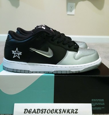 nike sb dunk low supreme jewel swoosh silver