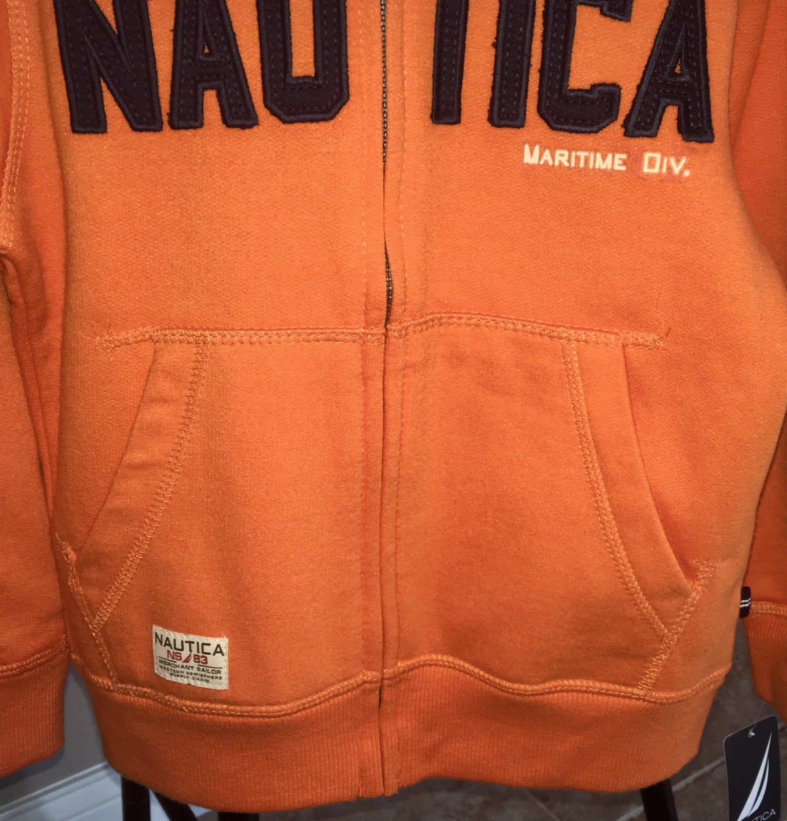 Kids Boys Nautica Full Zip Orange Navy Blue Hooded Coat Jacket, Size 4 Small S