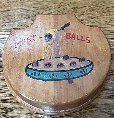 Vintage Meatball Press Mold Wooden Hand Painted MCM 1  Meatballs 1950 s