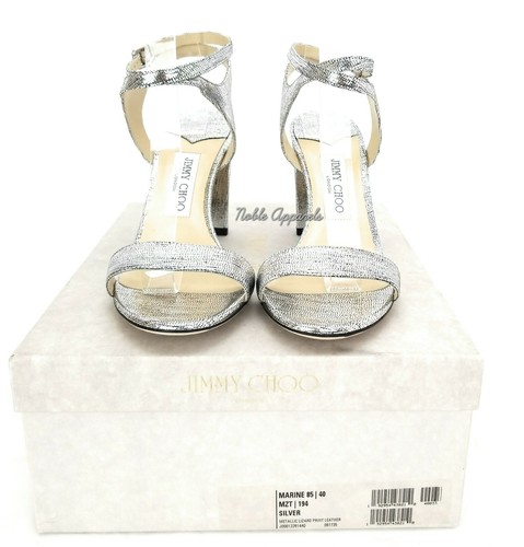 Pre-owned Jimmy Choo Women's Marine Leather High-heel Sandals Us 10 Eu 40 $650 Silver